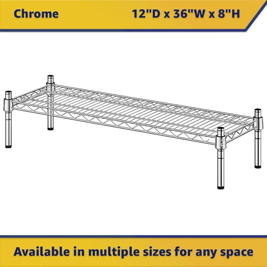 12" x 36" x 8" Chrome Wire Storage Shelf, Dunnage Rack, Commercial 1 Tier Small Shelf