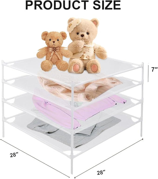 Sweater Drying Rack, 4-Layer Clothes Drying Rack Flat Mesh Drying Rack Clothing Stackable Laundry Drying Rack for Sweaters Socks Toys Indoor&Outdoor Use