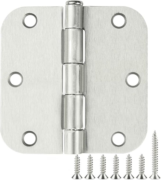 1 Pack Rounded Brushed Nickel Door Hinges 3.5 Inch 5/8" Radius for Interior 3 1/2" Flat Iron Bifold Residential Standard Bedroom Indoor for Doors Hardware Control House Decor Essentials Accessories