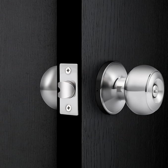 Probrico Door Knobs 2 Pack, Modern Polished Chrome Finish Door Handles with Solid Adjustable 60-70mm Lacth, Interior Doorknob Privacy Locking for Bathroom Bedroom