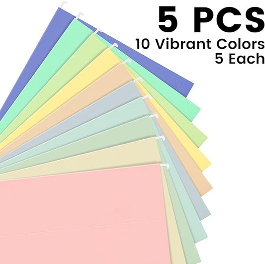 50-Pack Morandi Hanging File Folders, Letter Size with 55 Transparent Label Cards, 60 Sticker Labels,1/5-Cut Tabs–Home Office & Filing Cabinets