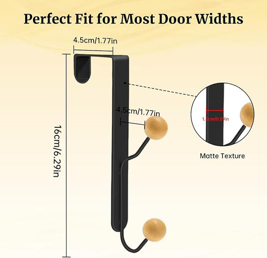 Over The Door Hooks 6 Pack,Door Hooks for Hanging Towels,Clothes,Hats,Bags,Back of Door Towel Hanger with Non-Slip Pads,Fits Doors 0.7-1.5" for Bathroom,Bedroom,Closet(Black)