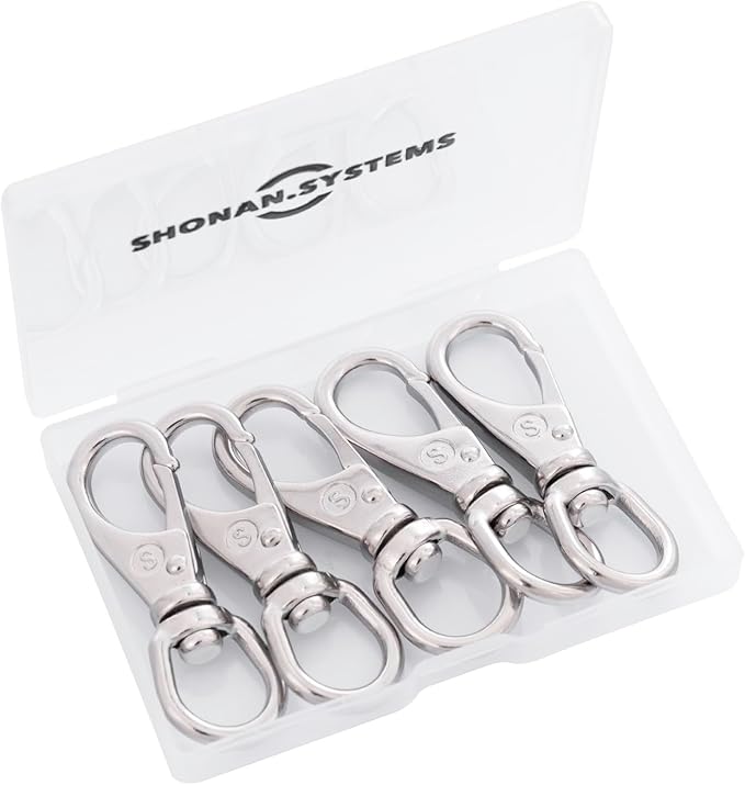 SHONAN 2.7 Inch Swivel Snap Hooks, 5 Pack Small Stainless Steel Spring Clips, Flag Pole Clips, Scuba Diving Clips Spring Hooks for Dog leashes, Keychains, Bird Feeders, Pet Chains