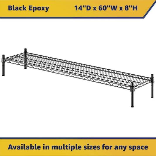 14" x 60" x 8" Black Epoxy Wire Storage Shelf, Dunnage Rack, Commercial 1 Tier Small Shelf