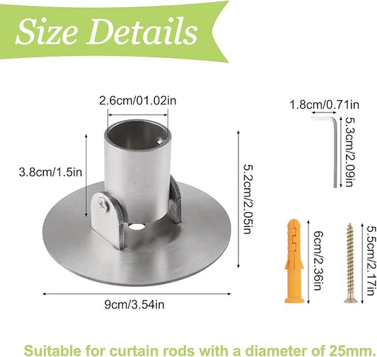 4pcs Shower Curtain Rod Bracket, 26mm Inner Diameter Titanium Steel Curtain Rod Holders Shower Curtain Rod Single Swivel Flange(Silver)