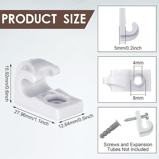 Amyhill 100 Pieces Wire Shelf Clips Down Wall Brackets Wire Shelving Accessories Plastic Heavy Duty Shelf Bracket Clips for Metal Shelving Screws and Expansion Tube Not Included (White)