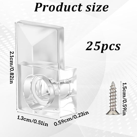 25 Pcs Mirror Holder Clips Kit, Clear Plastic Mirror Hanging Frameless Crystal Mirrors Mounting Hardware with Screw Glass Retainer Clips Kit Mirrors Holders for Wall Mounting and Cabinet Box Door