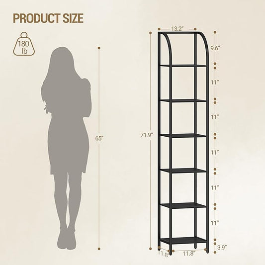 Bookshelf Narrow Bookcase, Tall Storage Rack with Steel Frame, Display Standing Shelf Unit, Skinny Book Shelf for Study Living Room Home Office, Industrial Style, 6-Tier Black BC56004B