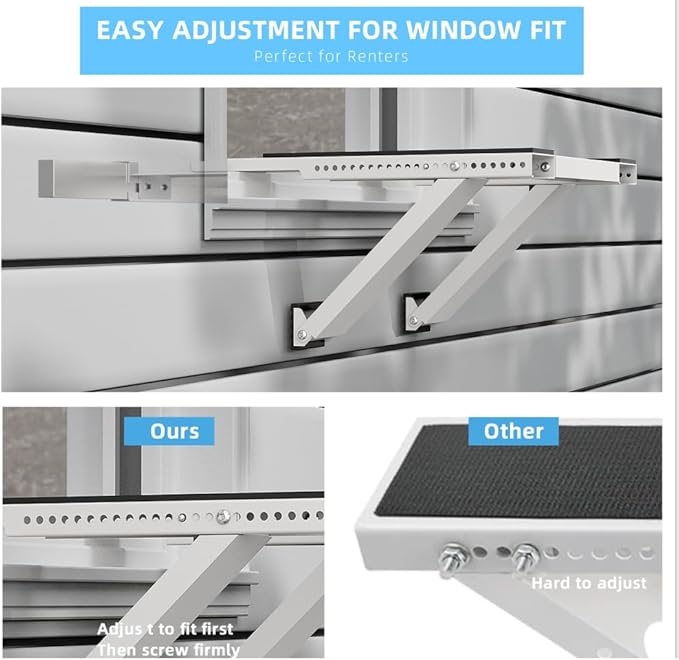 Window AC Support Bracket, No-Drill No-Tool Air Conditioner Support Bracket Adjustable Wall Mount, Heavy Duty Steel Holds Up to 300lbs, Fits Single Or Double Hung Windows, White