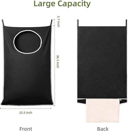 KEEPJOY XL Black Door Hanging Laundry Hamper, 36.5" x 22.5" Large Capacity Hanging Hamper Bag with Large opening and Strong Hooks for All Family Laundry, Blankets, and Toys (Black,1-Pack)