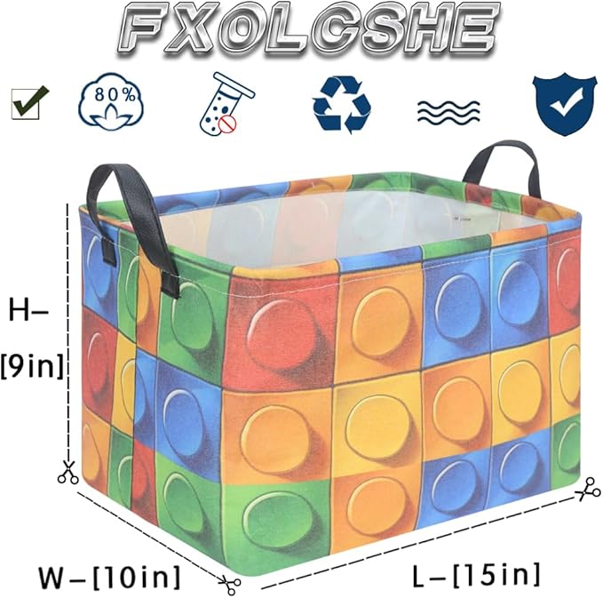 FXOLCSHE Building brick Basket,Building block book storage box,Laundry hamper,Waterproof foldable Kid's laundry basket,Shelf box,Baby Room decor(Building block)