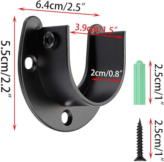 OwnMy 4 Packs Closet Rod End Supports Brackets 1-1/2" Diameter, U Shaped Stainless Steel Closet Pole Sockets Flange Rod Holder for Closet Wardrobe Shower Curtain (Black)
