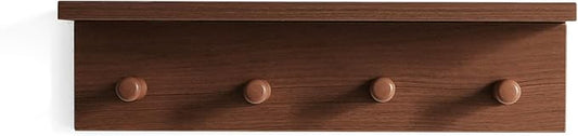 Entrance Coat Rack ,Coat Hooks, Wall-Mounted Wooden Hook Rack, Wall-Mounted Shelves are Very Suitable (Teak Colored Finish—A-1)