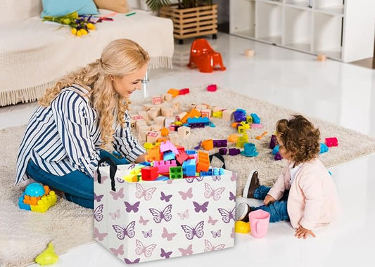 Essme Rectangular Butterfly Baskets,Kids Storage Basket with Handles for Girls Room Decor, Girls Storage Bin(Purple Butterfly)