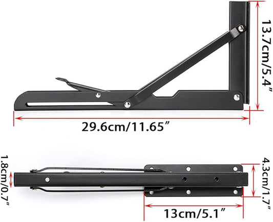 Sumnacon Sturdy Folding Shelf Brackets - Heavy Duty Metal Triangle Table Bench Folding Shelf Brackets, 2 Pcs Folding Shelf Hinge Wall Mounted (12 Inch, Black)