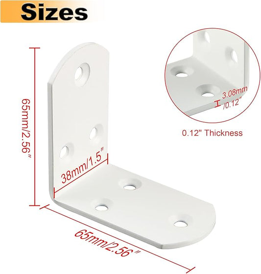 Alise 4Pcs Shelf Brackets White, Stainless Steel Floating Shelf Brackets Corner Brackets, L Brackets for Shelves, 90 Degree Angle Bracket, Heavy Duty Shelf Brackets for Wood Furniture (2.56X2.56 in)