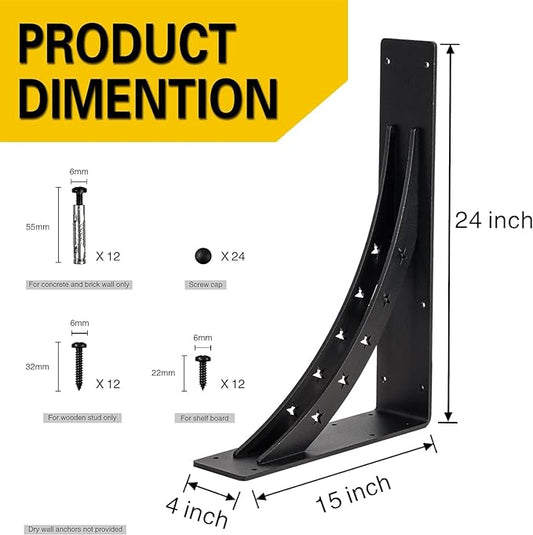 Heavy Duty Shelf Brackets,max Load 900 LBS,Premium Alloy Metal Mantel Brackets , (Set of 2) Fireplace Mantel Brackets - Countertop Support Brackets (Matte Black, 24 inch x 15 inch)