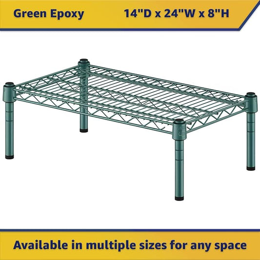 14" x 24" x 8" Green Epoxy Wire Storage Shelf, Dunnage Rack, Commercial 1 Tier Small Shelf