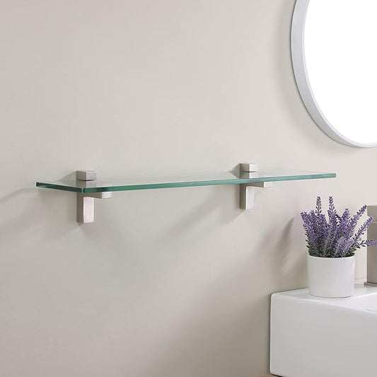KES 24 Inch Bathroom Glass Shelf Wall Mounted Tempered Glass Shelf Brushed Nickel Finish, BGS3201S60-2