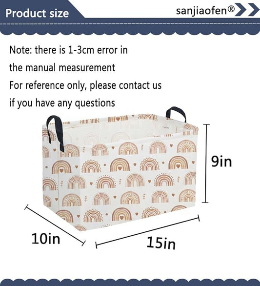 Sanjiaofeng Rectangular Boho Basket Rainbows Storage Bins,Girls Storage Basket with Handles.Clothers,Books,Kid's Gifts Bins. (Rainbows)