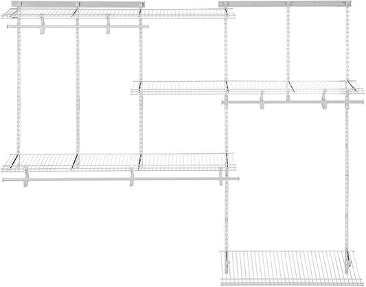 ClosetMaid ShelfTrack Wire Closet Organizer System, Adjustable from 5 to 8 Ft., with Shelves, Clothes Rods, Shoe Shelf, Hardware, Durable Steel, White