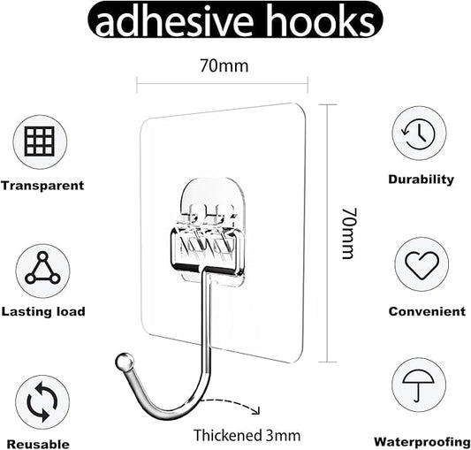 Adhesive Hooks for Hanging, Wall Hooks Self Adhesive Towel Coat Waterproof Transparent Hook for Bathroom Shower Kitchen Keys Door Outdoor Home Improvement Utility Hook 18 Pack Hold 40 lb(Max)