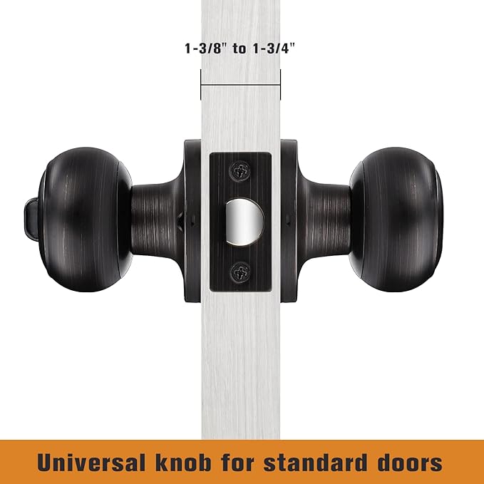 Probrico Oil Rubbed Bronze Door Knobs, Interior Door Knobs with Round Ball Knob, Bronze Privacy Door Knob for Bedroom Bathroom, 4 Pack