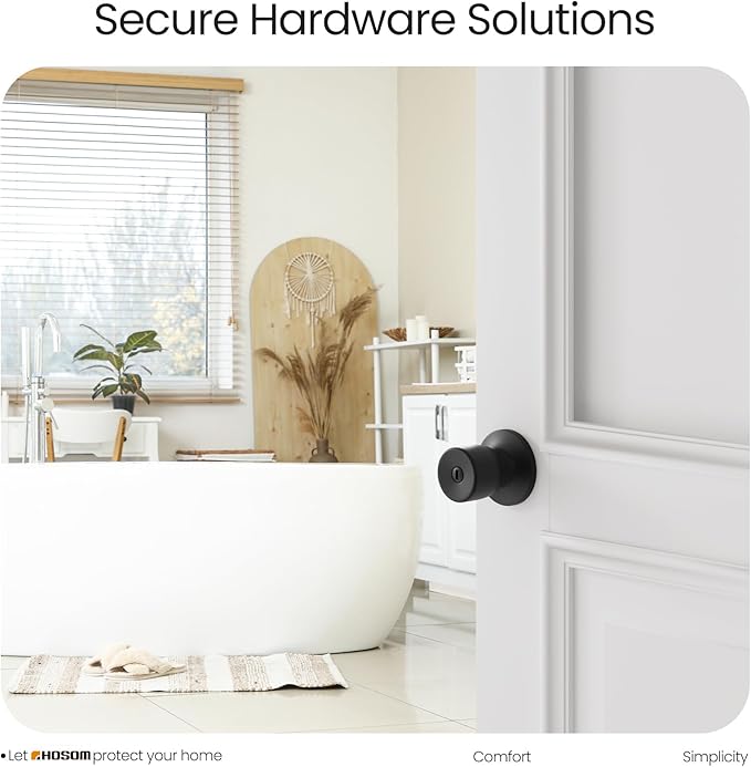 HOSOM Privacy Door Knob with Lock, Matte Black Door Knob Set, Black Door Handles Interior, Keyless Doorknobs Interior Door Lock for Bedroom, Bathroom, 1 Pack