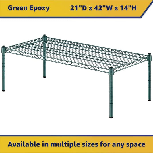 21" x 42" x 14" Green Epoxy Wire Storage Shelf, Dunnage Rack, Commercial 1 Tier Small Shelf