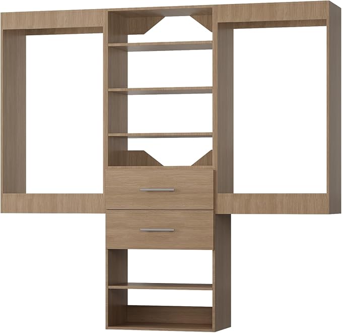 ROOMTEC Modular Closet System, 90" Wall Mounted Closet Organizer with Hanging Rods and Drawers, Wooden Tower for Walk-In Closets, Wardrobe Storage Kit, Wood