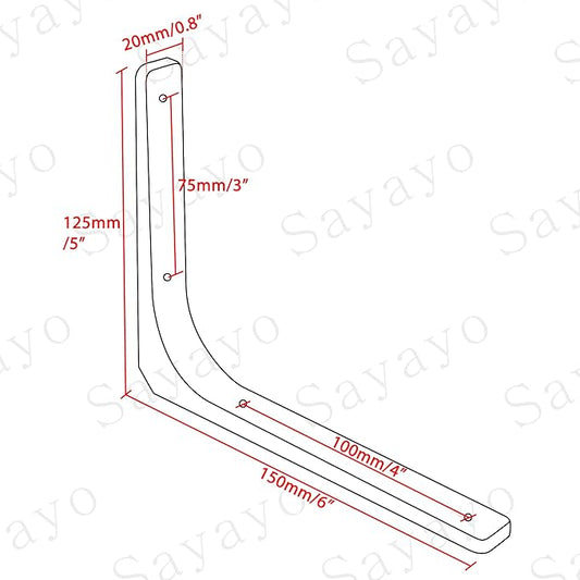 SAYAYO Wall Shelf Brackets Black, 6 x 5 Inch Iron Metal Shelf Brackets L Shaped Corner Support Brackets for DIY Floating Shelf, 4 PCS