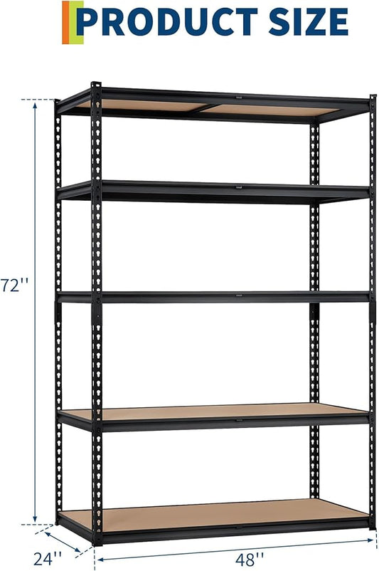 2500 LBS Heavy Duty Garage Storage Shelves, 5-Tier Adjustable Metal Shelving Unit, Storage Rack for Kitchen, Pantry, Basement, Bathroom & Laundry, 48" L x 24" W x 72" H