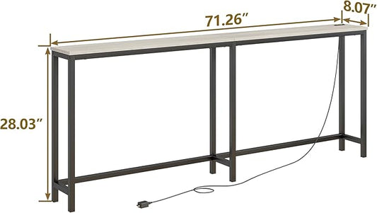 BOFENG 71.5 Inch Thin Console Table with Power Outlets,Narrow Sofa Table with Charging Station,Long Side Table Behind Sofa Couch Table for Entryway,Hallway,Living Room,Foyer,Natural Oak