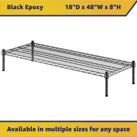 18" x 48" x 8" Black Epoxy Wire Storage Shelf, Dunnage Rack, Commercial 1 Tier Small Shelf