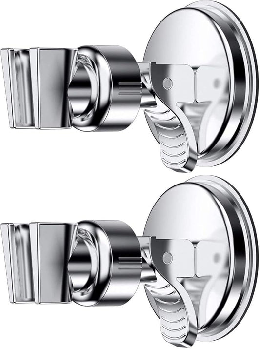 OUO Adjustable Shower Head Holder, Bathroom Suction Cup Handheld Shower Head Bracket, Removable Handheld Showerhead & Wall Mounted Suction Bracket Chrome,2pcs,Color:Silver)