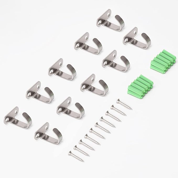 NearMoon Stainless Steel Screw Mounted Ceiling Hooks, Under-Shelf Towel/Robe Clothes Hook Heavy Duty Coat Hanger for Bathroom Kitchen Cabinet Garage, 10 Pack (Brushed Nickel)