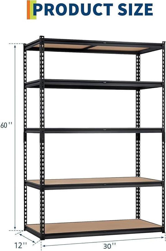 Heavy Duty Garage Storage Shelves, 5-Tier Metal Adjustable Shelving Unit, Storage Shelving with 2500 LBS Capacity for Kitchen Pantry Basement Bathroom Laundry, 30" l x 12" w x 60" h