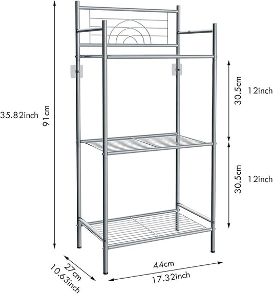 LEEDA 3-Tier Metal Shelving Unit, Sturdy Bathroom Storage Shelf & Free Standing Towel Rack with Adjustable Feet, Open Floor Shelves for Small Space in Bathroom, Kitchen, Office, Silver-Gray