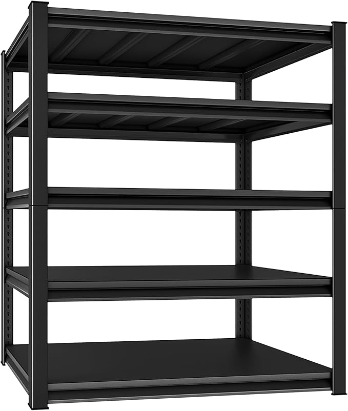 48''W Garage Shelves Heavy Duty - 3,000Lbs Steel Metal Adjustable Utility Storage Shelving Rack Units 48" W x 24" D x 78" H 5 Tier Black