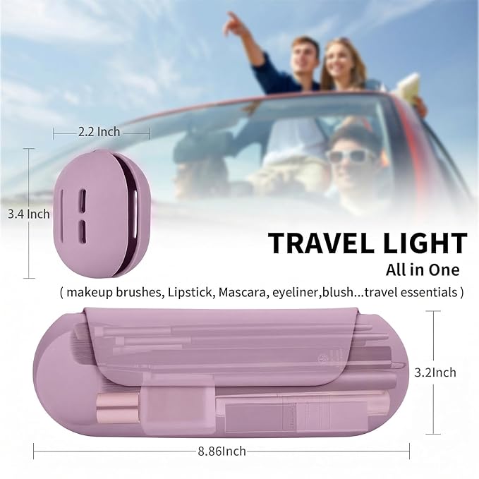 2 IN 1 Silicone Makeup Brush Holder with Beauty Make Up Sponge Holder Case:Soft Portable Cosmetic Face Brushes Holder with Upgrade Anti-Fall Out Magnetic Closure - Light Purple