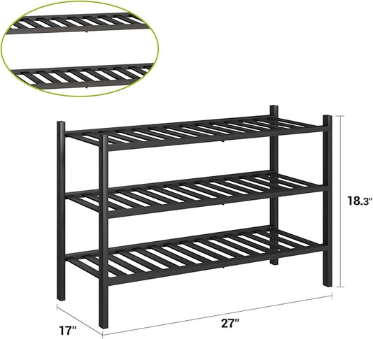BMOSU 3-Tier Bamboo Shoe Rack Premium Stackable Shoe Shelf Storage Organizer for Hallway Closet Living Room Entryway Organizer (Black Bamboo)