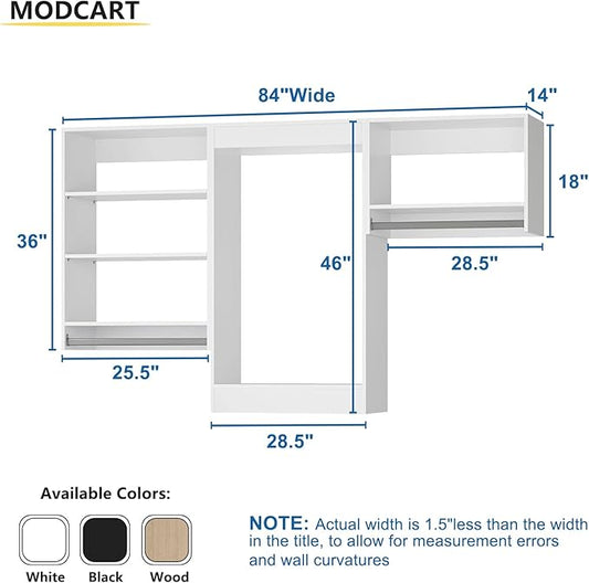 Modular Closet, 84" Wide Organizer with Hanging Shelves, Wooden Tower for Walk-in Closets, White Wall Mounted Wardrobe Organizer
