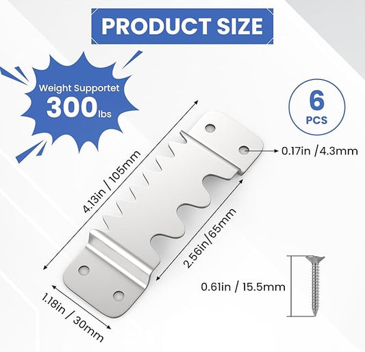 Aifeier ET 6PCS Large Sawtooth Picture Hangers Supports 300 lbs Heavy Duty Picture Hanging Hardware Picture Frame Bracket with Screws, Painting Hanging Accessories for Heavy Decorations(Silver)