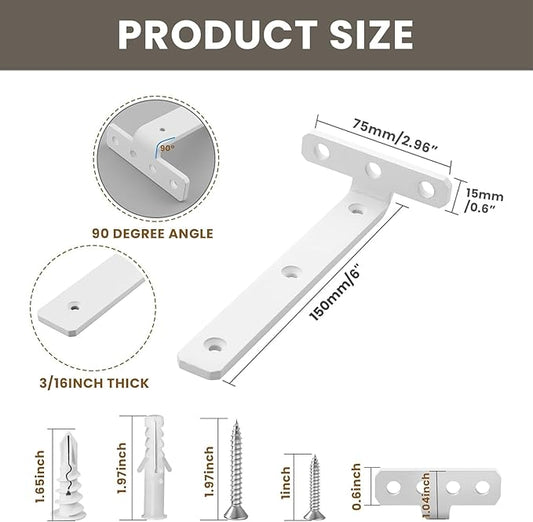 Alise White Shelf Brackets 6 Inch,Heavy Duty Floating Shelf Bracket Mounting Brackets,Hidden L Brackets for Shelves,Metal Decorative Shelf Brackets Wall Shelf Supports Brackets DIY,Pack of 4