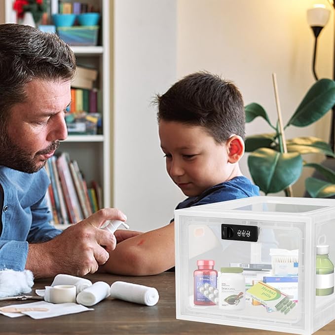 2 Pack Lock Box, Lockable Storage Box for Food/Snack/Medicines/Phone,Lock Boxes with Code for Personal Items, Childproof First AID Locked Cabinet