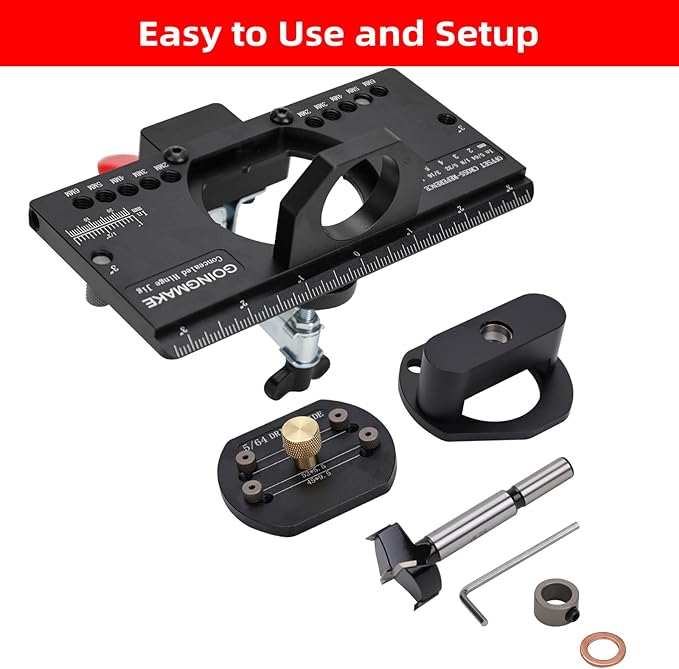 Metal Concealed Hinge Jig with Quick Clamp and Dust Vacuum Adapter - 35mm Cabinet Hinge Drilling Jig for Woodworking Door Cabinet Hinges Mounting Tool