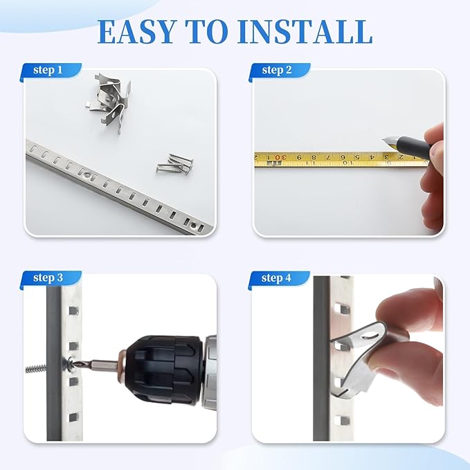 8 Pcs 40 Inch Shelf Pilaster Tracks and 24 Pcs Shelf Clips Adjustable Metal Rail Mortise Mount Pilaster Strip Standard for Bookcases Cabinet Closet Shelving System