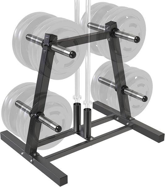 Kipika Weight Plate Tree Rack, Weight Holder for 2 inch Olympic Weight Plate & 2 Barbell Holders, Heavy Duty Bumper Plate Storage Organizer for Home Gym with Optional Wheels