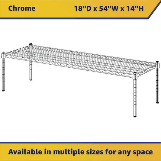 18" x 54" x 14" Chrome Wire Storage Shelf, Dunnage Rack, Commercial 1 Tier Small Shelf