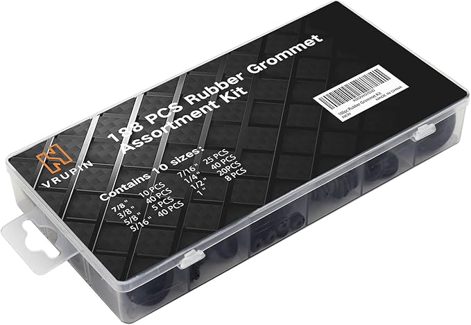 Vrupin 188 Pcs Rubber Grommets Kit - Rubber Washers for Wiring - 10 Different Sizes(1/4", 5/16", 3/8", 7/16", 1/2", 5/8", 7/8", 1" Inch)